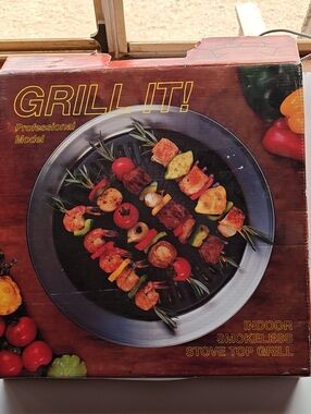 GRILL IT! 1990's Brand New Indoor Smokeless Stove Top Grill - Dark Gray